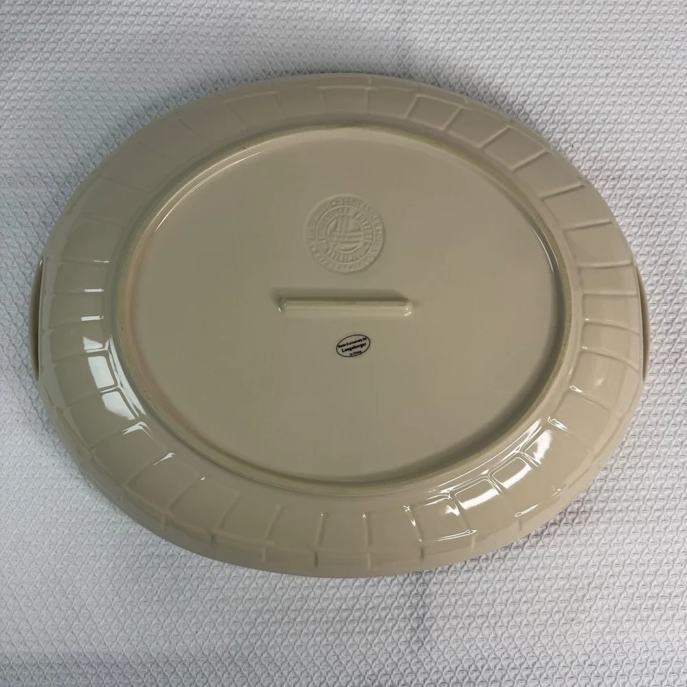 Longaberger Woven Traditions Ivory Oval Platter Pottery Serving Tray 15 Inch